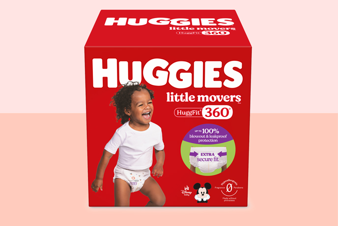 Little Movers® HuggFit™ 360° Diapers, Up to 100% Blowout & Leak Protection, Extra Secure Fit