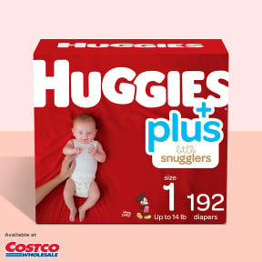 A box of Huggies Little Snugglers Plus Diapers